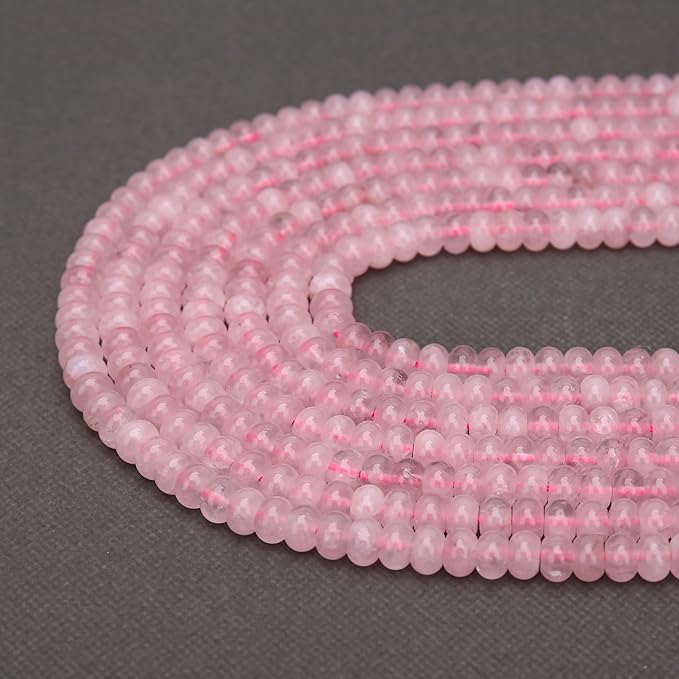 2 Strands (150PCs) Natural Pink Quartz Rondelle Beads, 5 * 8mm Gemstone Loose Spacer Abacus Disk Beads for DIY Bracelet Necklace Earrings Jewelry Making, Craft Supplies Beading Kit
