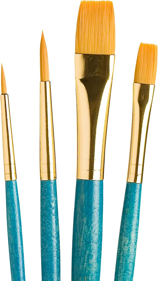 Princeton RealValue Brush Set, Gold Taklon, Blue Handle, 4 Piece, 1 Count