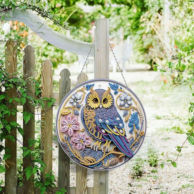 Generic DIY Hanging Diamond Pendant Special Shaped Crystal Diamond Art Painting Ornament Single Sided for Window Home Garden Wall Door Decor-Owl