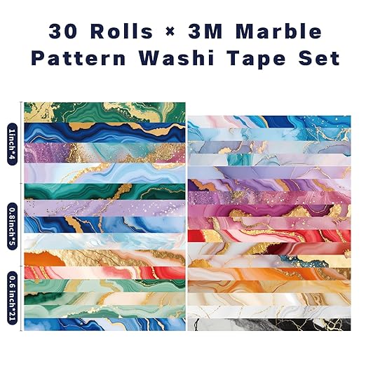 Marble Washi Tape Set 30 Rolls,Decorative Masking Tape for Junk Journal, Scrapbooking Supplies, DIY Crafting Supplies
