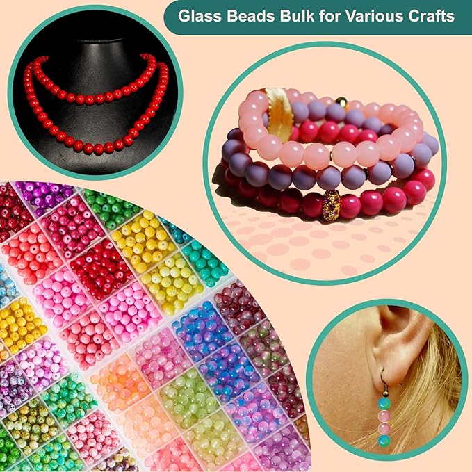 6MM Glass Beads Kit for Jewelry Making - 3 Box Set 72 Colors, 3000pcs Round Colorful Beads for DIY, Beads for Bracelets, Gifts for Teen Girls