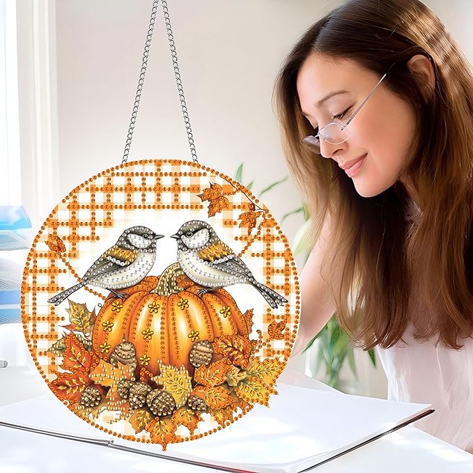 Pavemlo Hanging Diamond Art Kits for Adults Halloween Bird – 8x8 Inch Double-Sided Acrylic Board DIY Crystal Diamond Suncatcher Pendant, Sparkling Home Wall or Window Decoration Handmade Gift