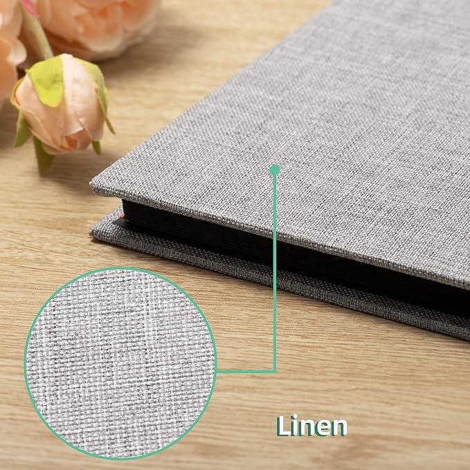 Large Photo Album Self Adhesive for 4x6 8x10 Magnetic Scrapbook Album DIY 60 Black Sticky Pages Linen Cover Photo Album(Grey)