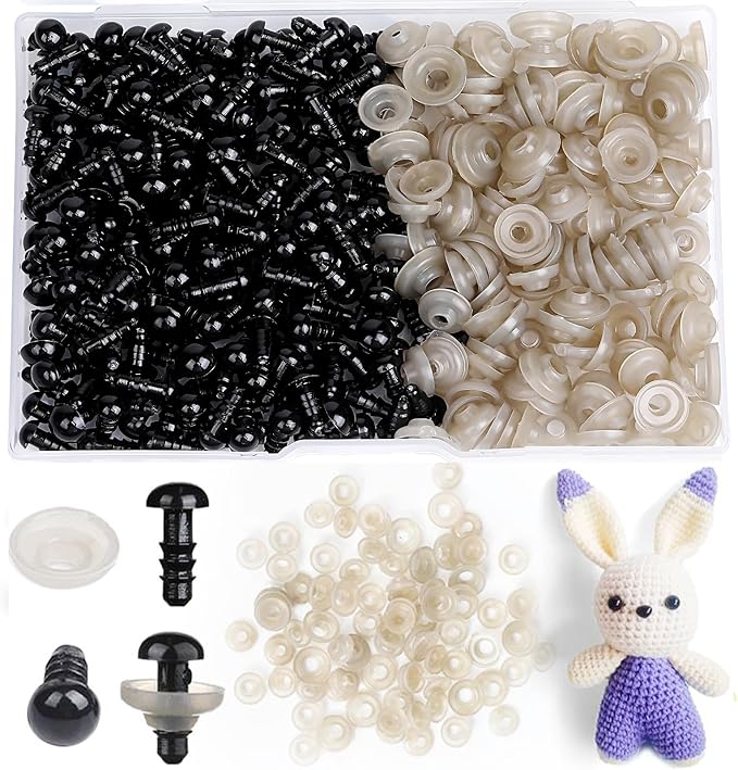 320Pcs 6mm Safety Eyes for Amigurumi Black Craft Doll Eyes for Crochet Animals with Washers, Stuffed Animal Eyes for Plush Dolls Bear Doll Making Supplies