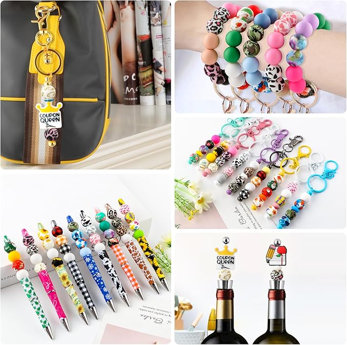 70Pcs Print Silicone Beads for Keychain Making,Round 15mm Silicone Beads for Pens, Necklace and Bracelets Making（Vibrant Leopard）