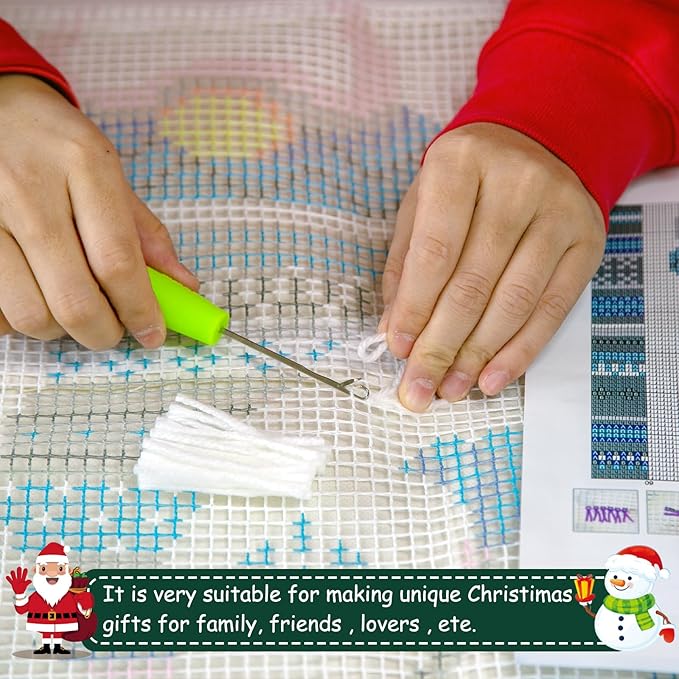 LAPATAIN Latch Hook Kits for DIY Throw Pillow Cover,Needlework Cushion Cover Hand Craft Crochet for Great Family 17X17inch Christmas Hat