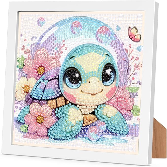 Arttoplus Turtle Diamond Art Kits for Kids 4-6-8-12 with Frame-Turtle Gem Art Kits for Kid,Animal Diamond Painting Kits for Kids with Frame for Gift Home Wall Decoration(7x7inch)