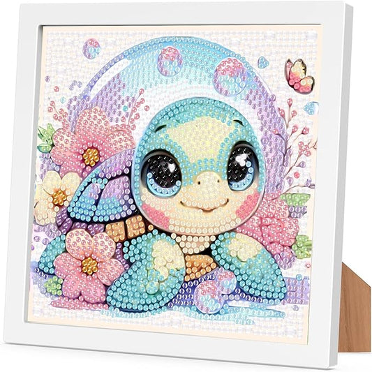 Arttoplus Turtle Diamond Art Kits for Kids 4-6-8-12 with Frame-Turtle Gem Art Kits for Kid,Animal Diamond Painting Kits for Kids with Frame for Gift Home Wall Decoration(7x7inch)