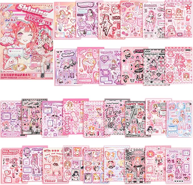 Cute Scrapbook Stickers Book - 500 Pre-Cut A5 Size Cute Girl & Kawaii People Stickers for Girls