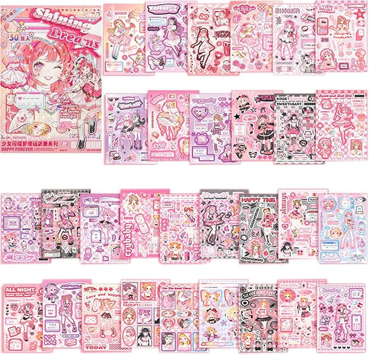 Cute Scrapbook Stickers Book - 500 Pre-Cut A5 Size Cute Girl & Kawaii People Stickers for Girls