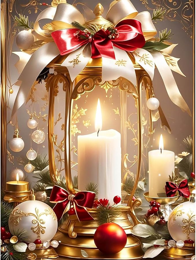 Christmas Stamped Cross Stitch Kits for Adults -Candle Embroidery Kits for Beginners Adults,11 CT Patterns Dimensions Counted Cross Stitch Kits for Adults Arts Craft 12x16 inch