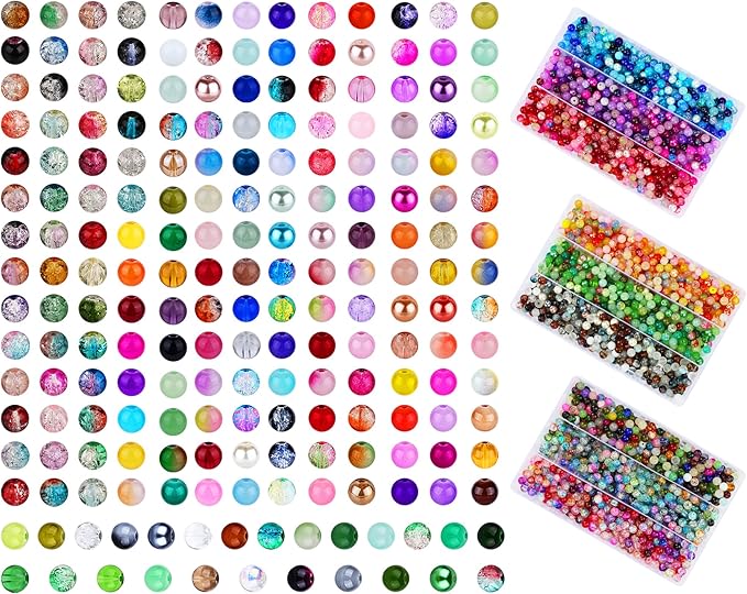 XSEINO About 3800PCS 8mm Glass Beads Bracelet Making Set, 208 Assorted Colors Crystal Glass Beads for Making and DIY Crafts