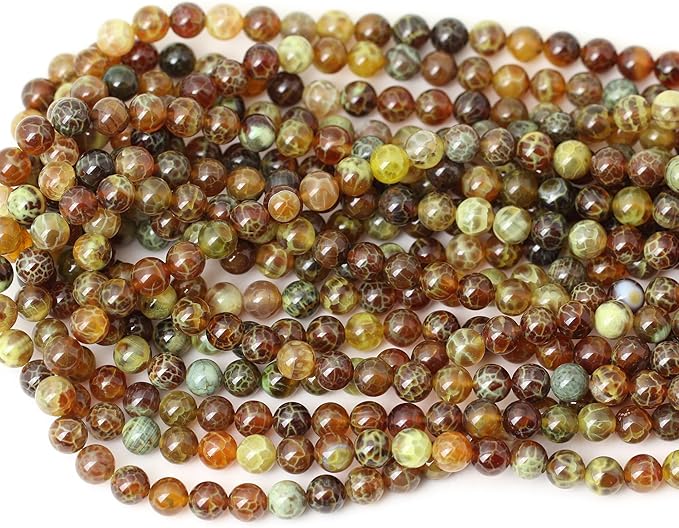 45PCS 8mm Antique Style Dragon Vein Agate Gemstone Round Loose Beads for Jewelry Making