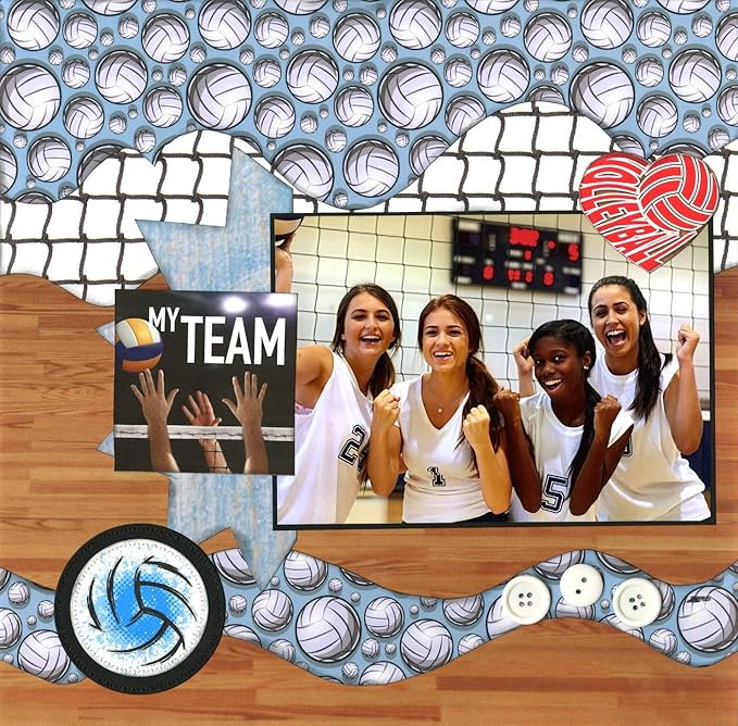 Reminisce Game Day Volleyball Scrapbook Collection Kit Paper Crafts, Multi Color Palette 12x12 inches