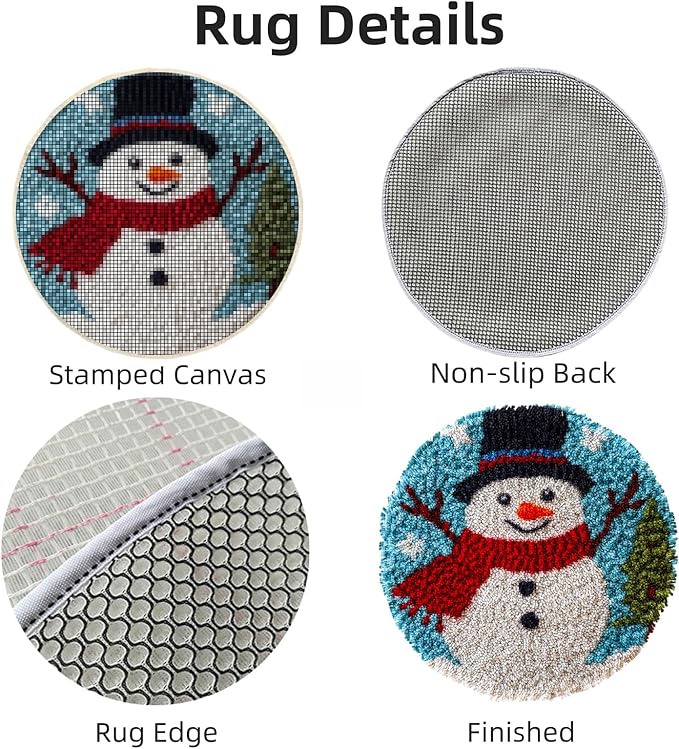 Latch Hook Rug Kit Cute Christmas Snowman with Winter Snow Easy for Beginners Round Shape Carpet Crochet Yarn Craft Mini Rug DIY Hook and Latch Little Tapestry for Home Decor 30x30cm-2