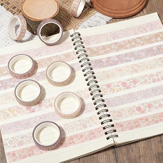8 Rolls Flowers Arts Adhesive Tapes,Sakura Washi Tape Charming Vintage Washi Tape Set Thin Retro Decorative Masking Tapes for Journals Scrapbooking DIY Crafts Planners Gift Wrapping(Floral)