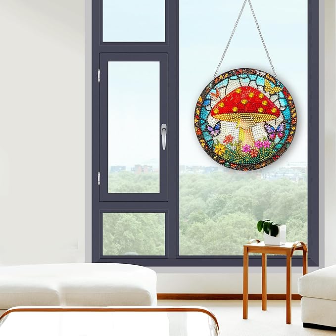 Pavemlo Hanging Diamond Art Kits for Adults Mushroom – 8x8 Inch Double-Sided Acrylic Board DIY Crystal Diamond Suncatcher Pendant, Sparkling Home Wall or Window Decoration Handmade Gift