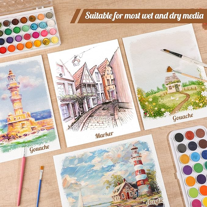 80 Sheets Watercolor Paper Bulk, 110 lb/230 GSM Cold Press Paper White Water Color Paper for Kids Child Students Adults Artists Drawing Wedding Gift Cards(9x12 Inch)