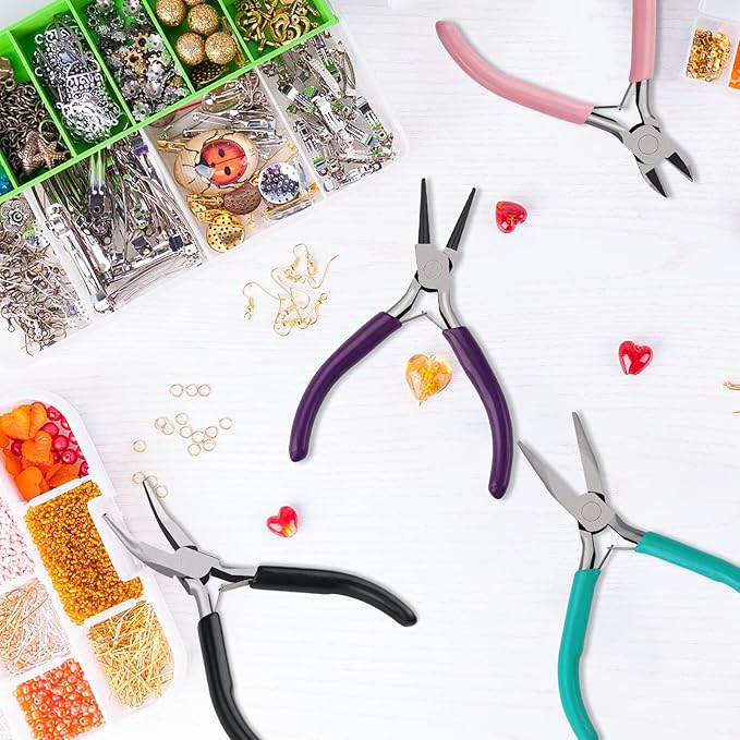 4Pcs Jewelry Pliers Set Jewelry Making Pliers Tools Kit Include Jewelry Making Needle Nose Chain Nose Round Bent Pliers Wire Cutter for Bracelet Beading DIY Craft Jewelry Making Supplies
