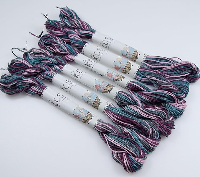 KCS Big skeins of 25 Meters Size 25 Color Variegated Cross Stitch Stranded Threads,6 skeins,4514