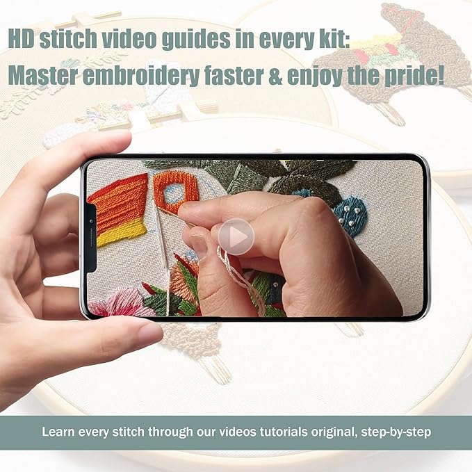 lx lermx embroidery kits for beginners, adult starter cross stitch kit needlepoint complete diy kit with unique patterns, hoop, colorful threads, tools, step by step instructions & video tutorial