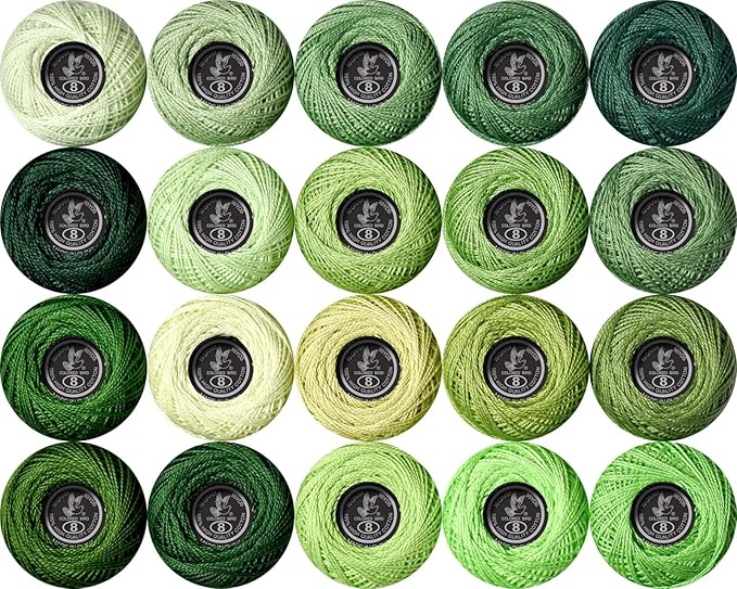 Soft 20 Colors Classic Crochet Thread 20 Pack,100% Cotton (Christmas Green-369-702)