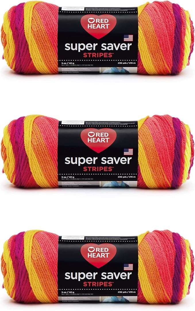 Red Heart Super Saver Yarn, 3 Pack, Fruity Stripe 3 Count