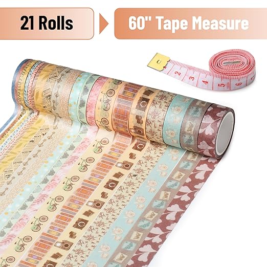 Mr. Pen- Washi Tape Set, 21 Rolls, Assorted Sizes, Vintage Charm Design, Washi Tape for Journaling
