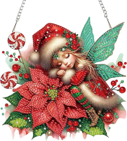 Auremi Elf Diamond Art Pendant Kits,5D Christmas Diamond Art Diamond Painting Hanging Kits,DIY Special Shaped Elf Diamonds Painting Suncatcher Pendant Kit for Adults for Gift Wall Home Decor