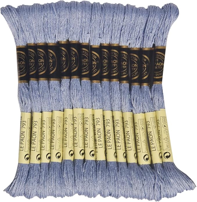 LE PAON Embroidery Floss, 14-Pack Six Strands 100% Long Staple Cotton Embroidery Thread, 8.7-Yard，Color Number：793, Medium Cornflower