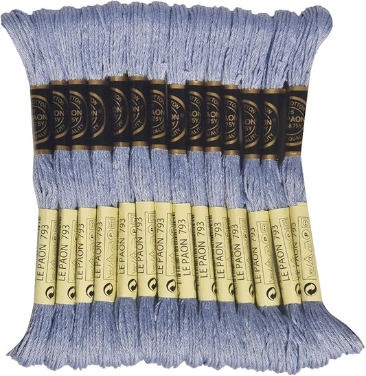 LE PAON Embroidery Floss, 14-Pack Six Strands 100% Long Staple Cotton Embroidery Thread, 8.7-Yard，Color Number：793, Medium Cornflower