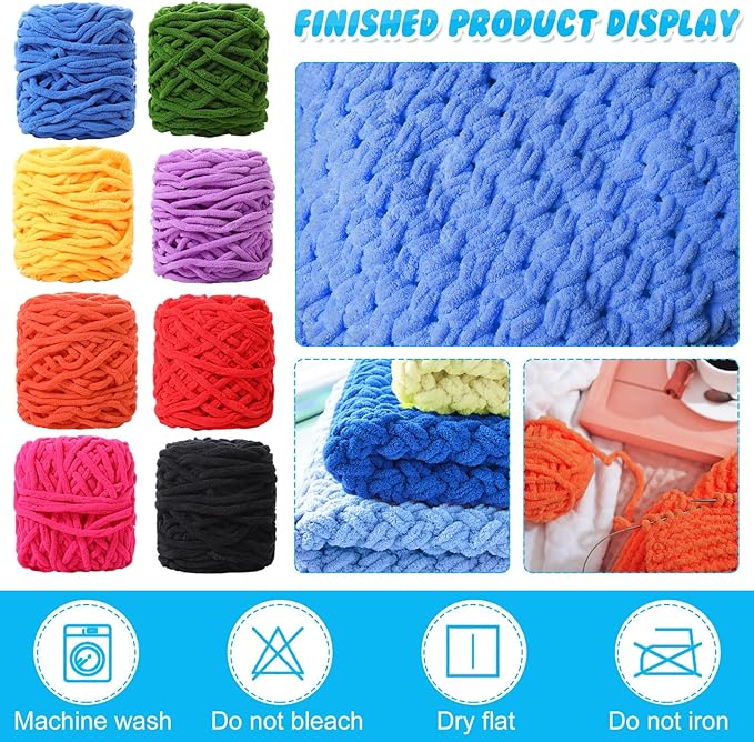 Buryeah Chunky Chenille Yarn for Crocheting Soft Thick Fluffy Yarn for Hand Knitting Bulky Velvet Blanket Plush for Weaving DIY Crafts Each 3.5 oz 55 Yards(Spring Colors,8 Pack)