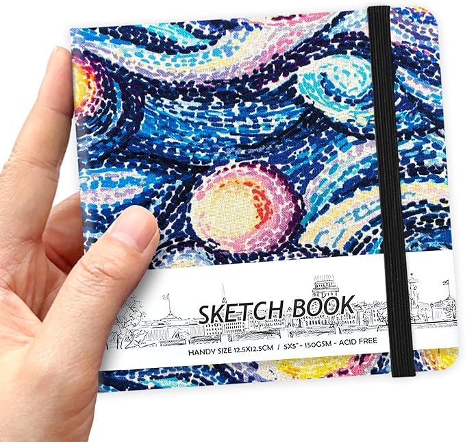 5" x 5" Hardcover Sketch Book,Small Mixed Media Sketch Pad,58 Sheets 150GSM Acid-Free Artist Drawing Paper,Travel Journal Blank Notebook for Adults Painting,Illustration,Art Supplies.Abstract Galaxy
