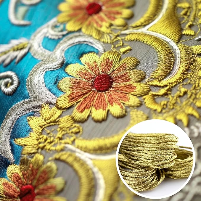3 Skeins Metallic Embroidery Floss, Glitter Gold Embroidery Thread String, Polyester Cross-Stitch Threads for Hand Embroidery, String Art, DIY Bracelet- Gold
