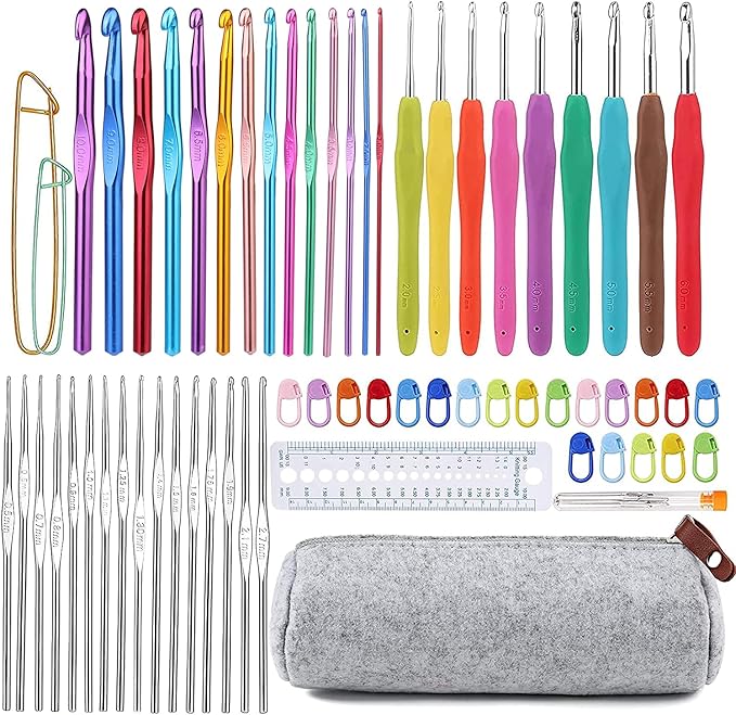 Mayboos 72 Pcs Crochet Hooks Set, Crochet Hooks Kit Plus Large Eye Blunt Needles Ergonomic Yarn Knitting Needles Marking Clips Tools Set with Crochet Needle Accessories