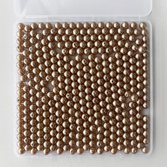 Laopottbeads 350 Pcs Light Brown 10MM Pearl Beads for Jewelry Making Round Pearl DIY Kit for Bracelets, Earrings, Necklaces & Anklets