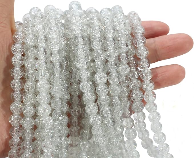 450pcs Silver White Crackle Glass Beads Handcrafted Round Lampwork Smooth Loose Beads for DIY Bracelet & Jewelry Making 8mm