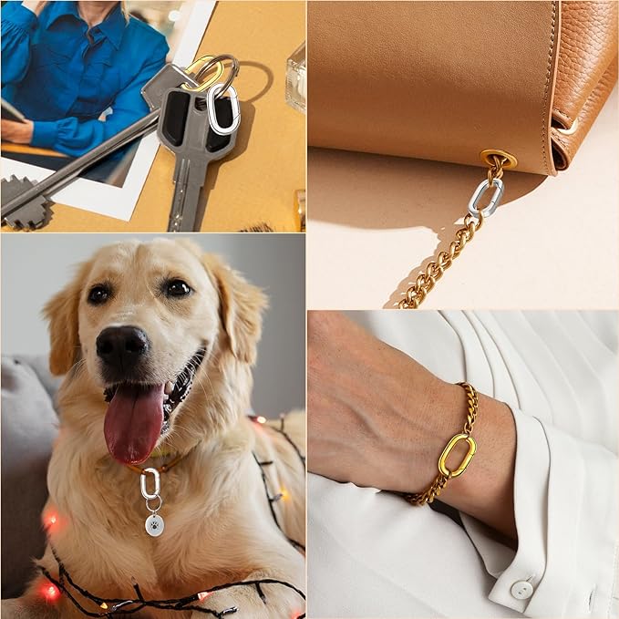 5PCS Oval Clasp Carabiner Necklace Connector Stainless Steel Spring Clasps Bracelet Closures Keychain Lock Clasps Necklaces Clips Key Rings Bracelets Shortener for Jewelry Finding DIY Making Kit (L5)