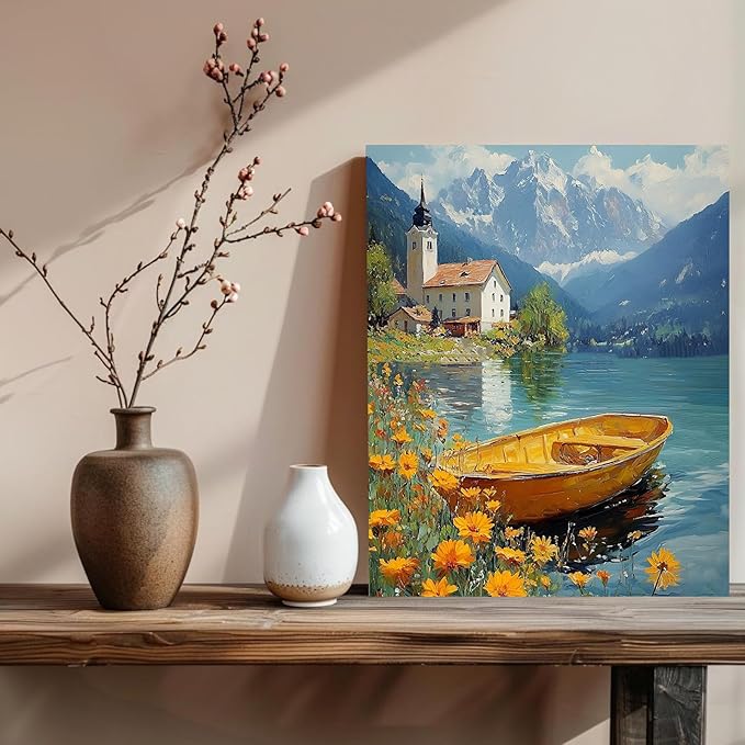 xcemhil Boat Paint by Numbers Kit for Adults Beginner, Boat Paint by Numbers for Adult, Acrylic Paint by Number Kits Suitable for Home Wall Art Decor Gifts - 16x20 Inch