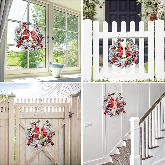 Reofrey Hanging Diamond Art Kits for Adults– 8x8Inch Birds Hanging Ornament Acrylic Board Double Sided Pattern Crystal Diamond Art Suncatcher Pendant, for Home Wall Window Decoration Gift Handmade