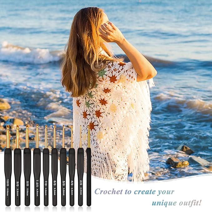 Coopay Black Gold Crochet Hooks Needles for Arthritic Hands, 2.0-6.0mm Crochet Hook Set Ergonomic Soft Grips Knitting Hook for Crochet Yarn Craft, Aluminum Knitting Crocheting Supplies Kit for Knitter