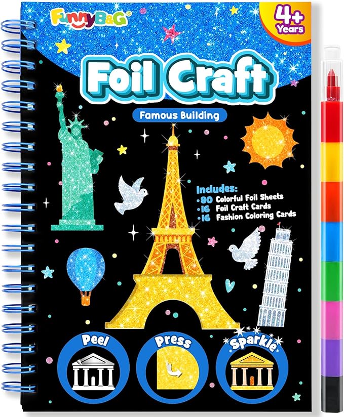 funnyb&g foil art crafts for kids ages 4-8: valentines crafts for kids 2026,birthday gift for girls,art and crafts supplies,party favors,creative toys for girls boys 4 5 6 7 8 9 years old(buildings)