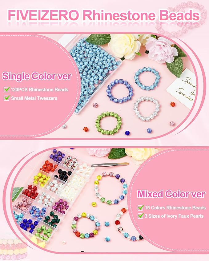 120PCS FIVEIZERO Rhinestone Beads for Jewelry Making, 10mm Emerald Shiny Round Sparkle Crystal Clay Bead Bulk Sparkly Baseball Necklace Beads for Bracelets and DIY Crafts