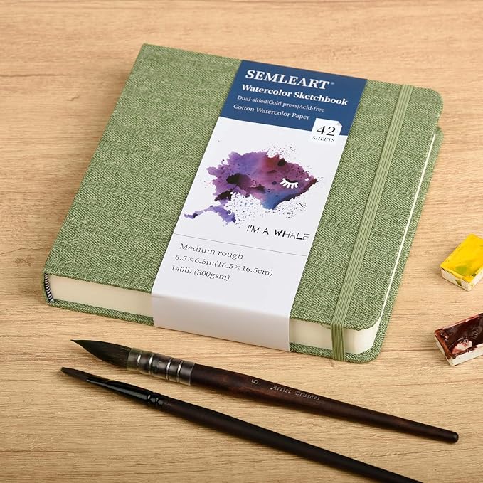 42 Sheets Watercolor Journal, 6.5x6.5in Watercolor Sketchbook with 140 lb/300 GSM Cold Press Cotton Paper, Mini Watercolor Notebook, Ideal for Painting, Drawing & Mixed Media