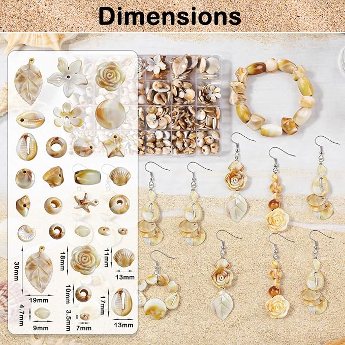Ocean Beads for Bracelets Making, 24-Grid Imitation Boho Ocean Beach Shell Bead Charms Starfish Beads Summer Sea Dangle Pendant for Jewelry Making Necklace Earring Bracelet Anklet DIY Craft