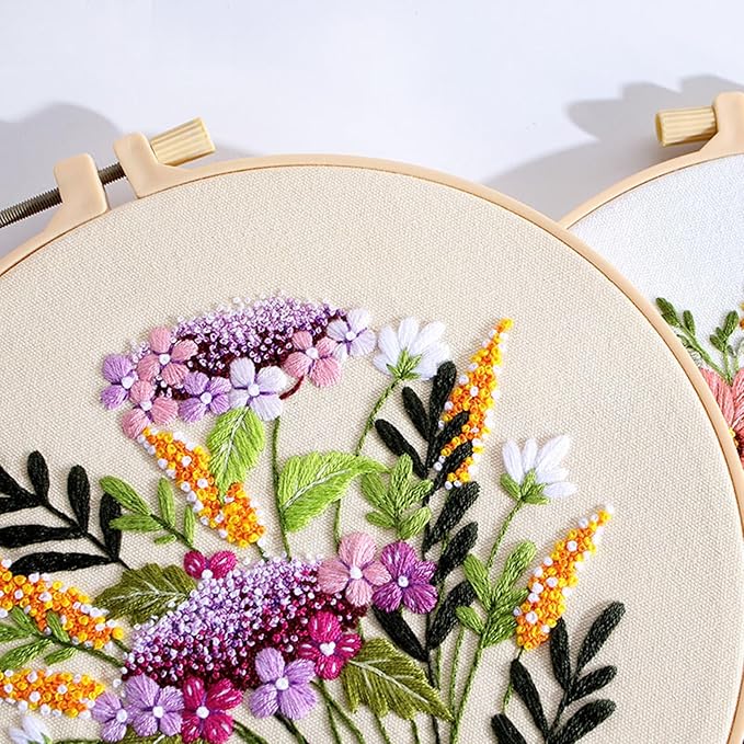 COCOMOX Full-Blown Flowers Embroidery Kit for Beginners, 3 Sets Floral Hand Craft Embroidery Kits,DIY Needlepoint Cross Stitch, Easy to Follow with Video Instructions