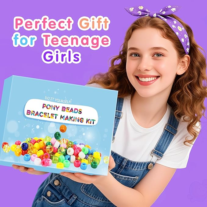 Redtwo 7 Boxes 5000 Pcs Pony Beads Kit, 144 Colors 6x9mm Kandi Beads for Friendship Jewelry Bracelet Making Kit, with 600+Pcs Letter Bead, DIY Crafts Gifts for Tween Girls Kids