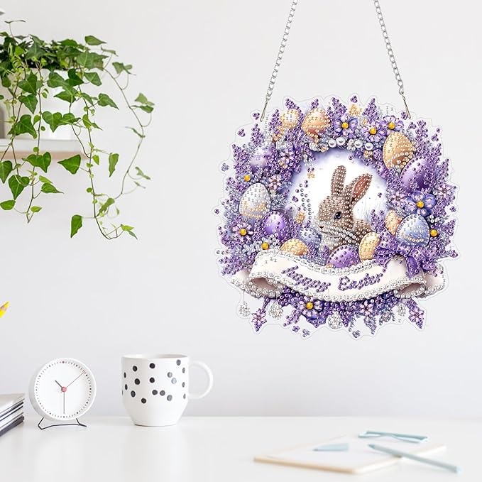 MAXBYE Easter Diamond Art Painting Kits Hanging Cute Bunny Pendant, DIY 5D Special Shaped Eggs Gem Art Craft Diamond Dots for Adults and Home Window Door Decor 8×12Inch