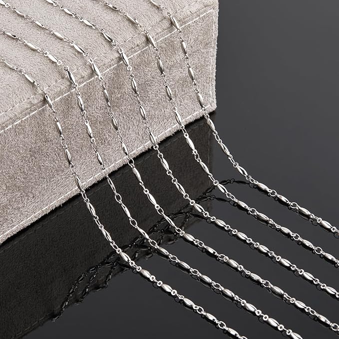 YOUBEIYEE 4 Meters Chains for Jewelry Making Stainless Steel Bar Chain Bulk for Women and Men Necklace DIY Jewelry Making Chain Roll