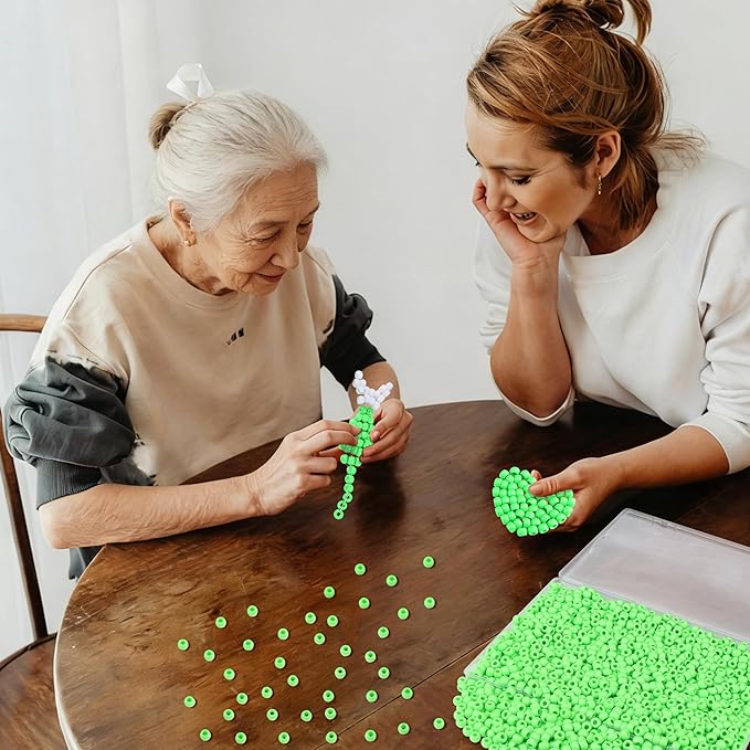 1000 Pc Boxed Fresh Green Pony Beads Bulk, 9MM Plastic Craft Beads with Large Hole, Green Hair Bead for Braids, Bracelet Bead for Jewelry Making